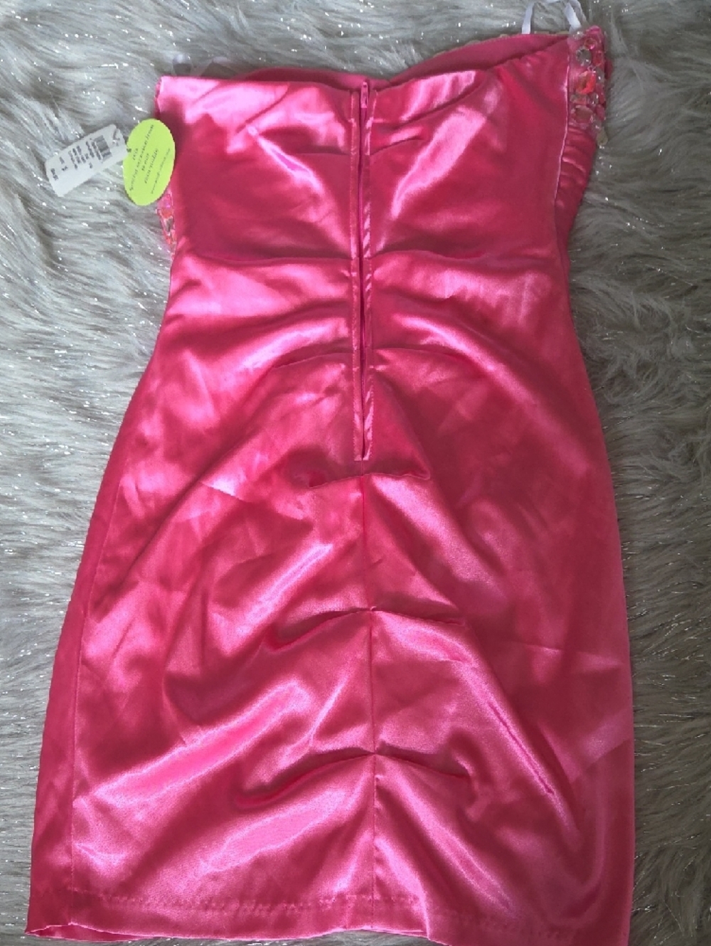 Wildsor Hot Pink Satin Strapless Dress with Heart Logo - Picture 2 of 7